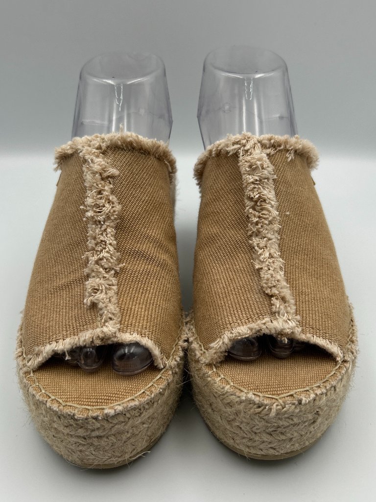 Toni Pons Itaca Espadrille Slide Sandals Size 7.5 Tan Jute Wedge Open Toe Casual